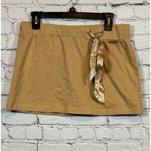 Baby Phat Y2K Mini Skirt Tan Gold Ribbon Tie Low Rise Athleisure. Large